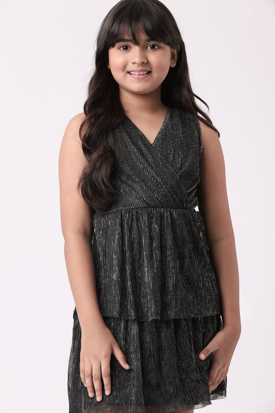 Black Solid Sleeveless Dress, Black, image 4